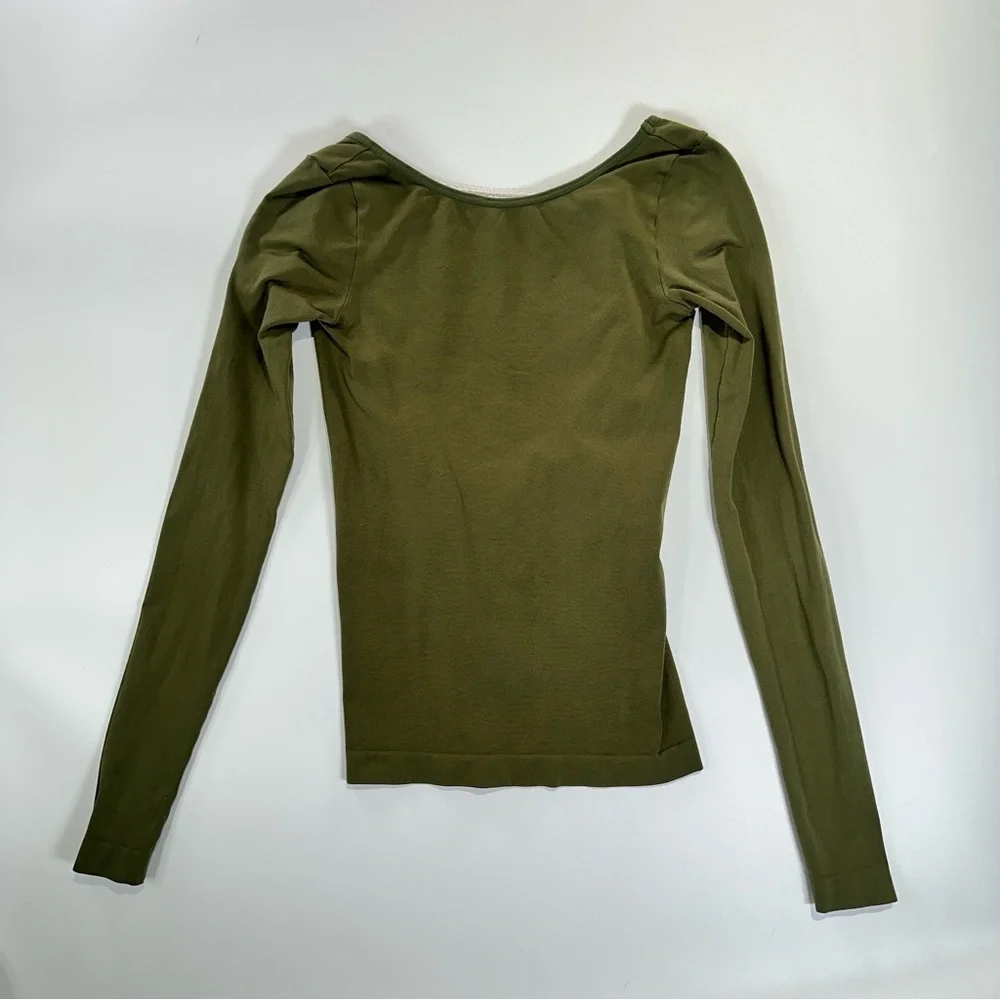 Intimately Free People Open Back Fitted Long Sleeve Top Olive XS S - Picture 2 of 7